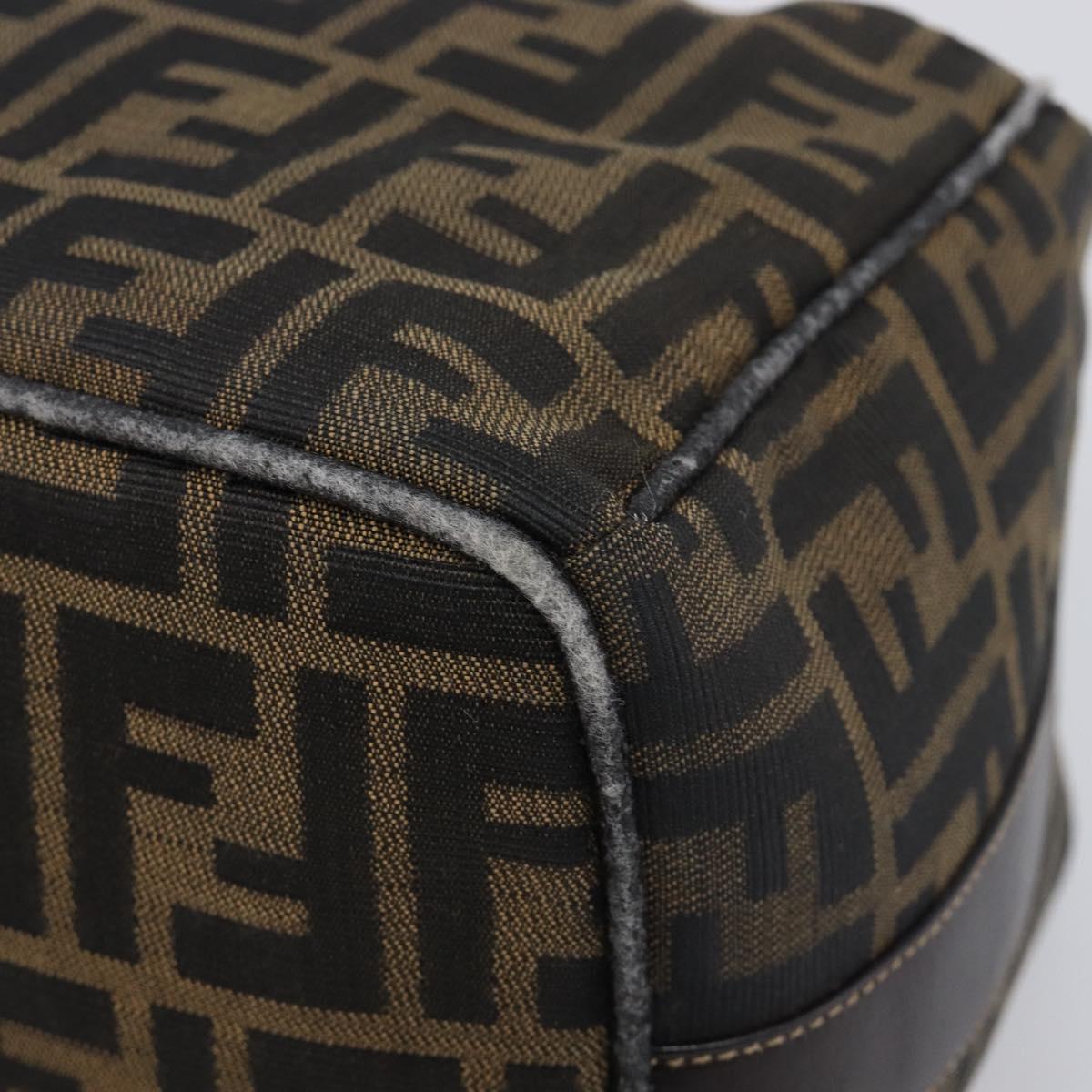 FENDI Zucca Canvas Vanity Hand Bag Brown Gold Tone Auth 199059
