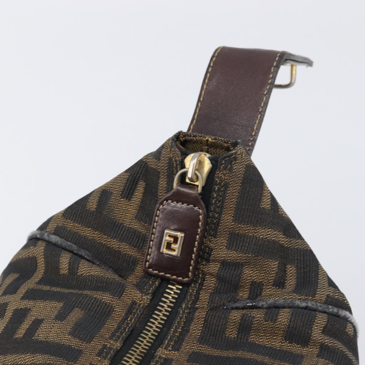FENDI Zucca Canvas Vanity Hand Bag Brown Gold Tone Auth 199059