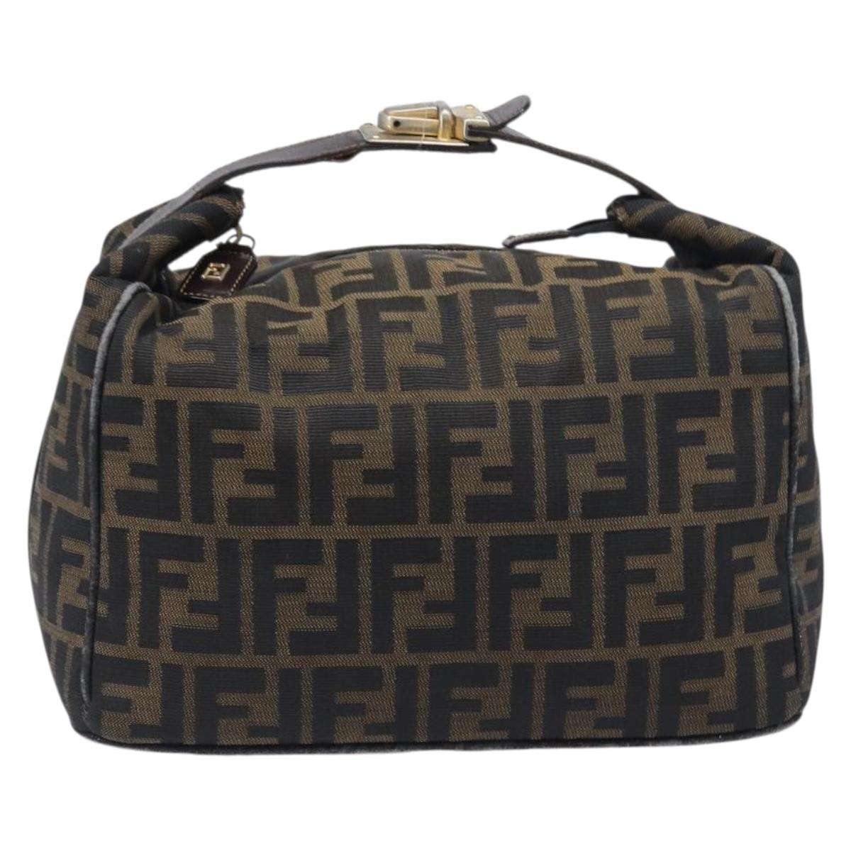 FENDI Zucca Canvas Vanity Hand Bag Brown Gold Tone Auth 199059