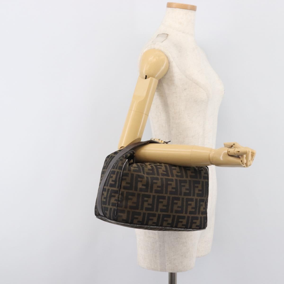 FENDI Zucca Canvas Vanity Hand Bag Brown Gold Tone Auth 199059