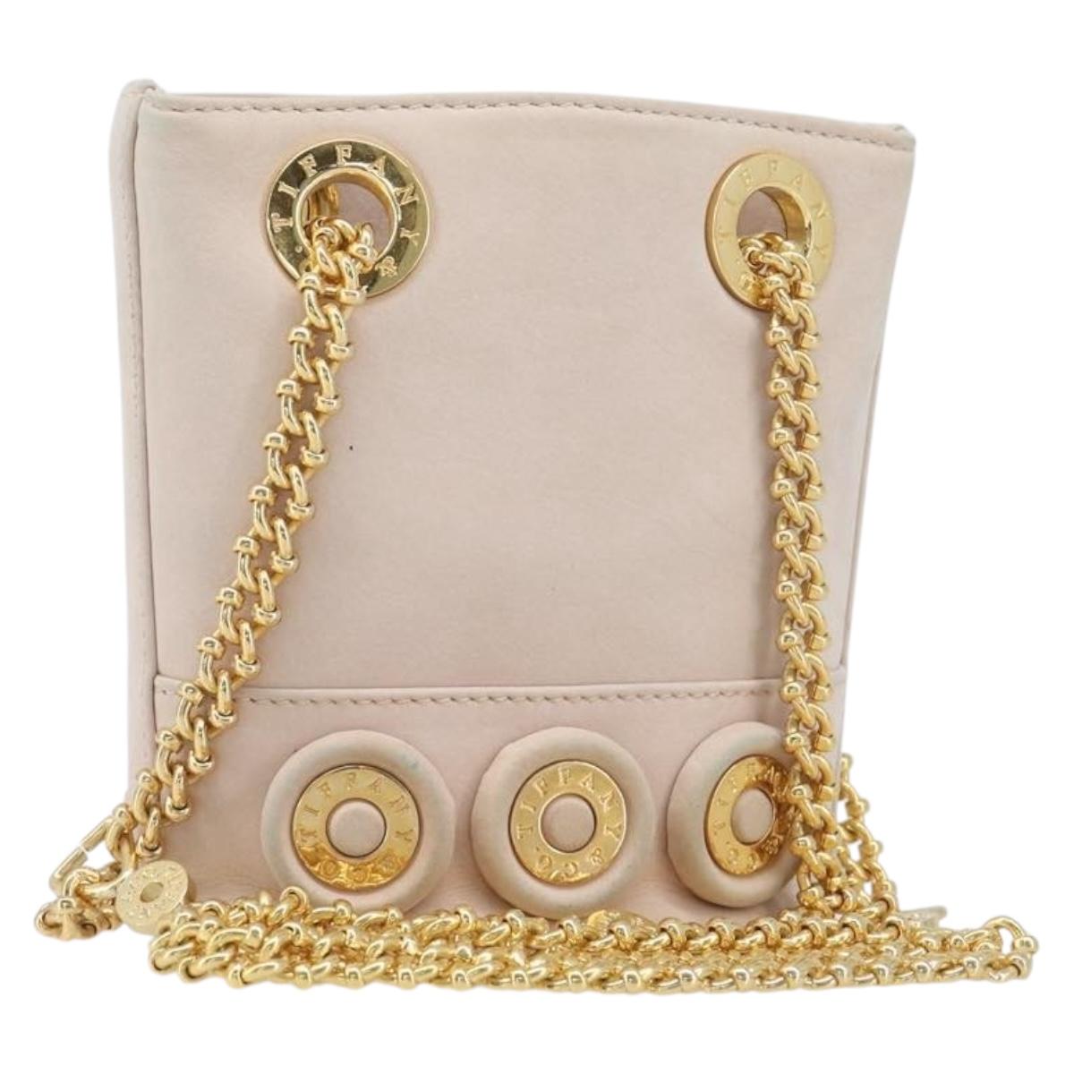 TIFFANY&Co. Chain Shoulder Bag Leather Beige Gold Tone Auth 199065