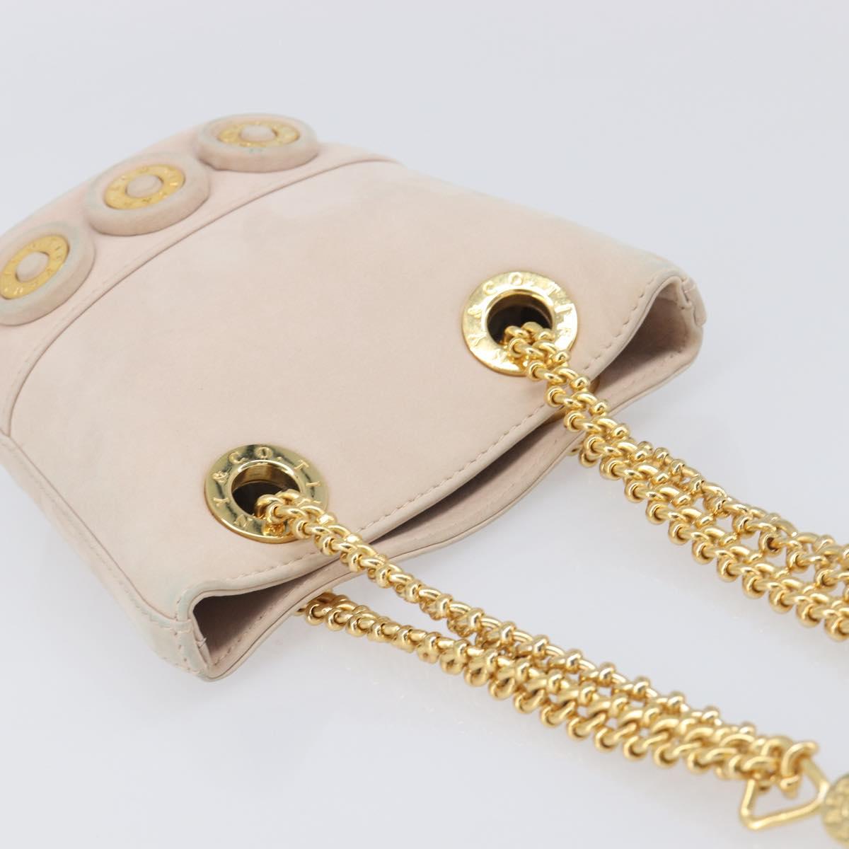 TIFFANY&Co. Chain Shoulder Bag Leather Beige Gold Tone Auth 199065