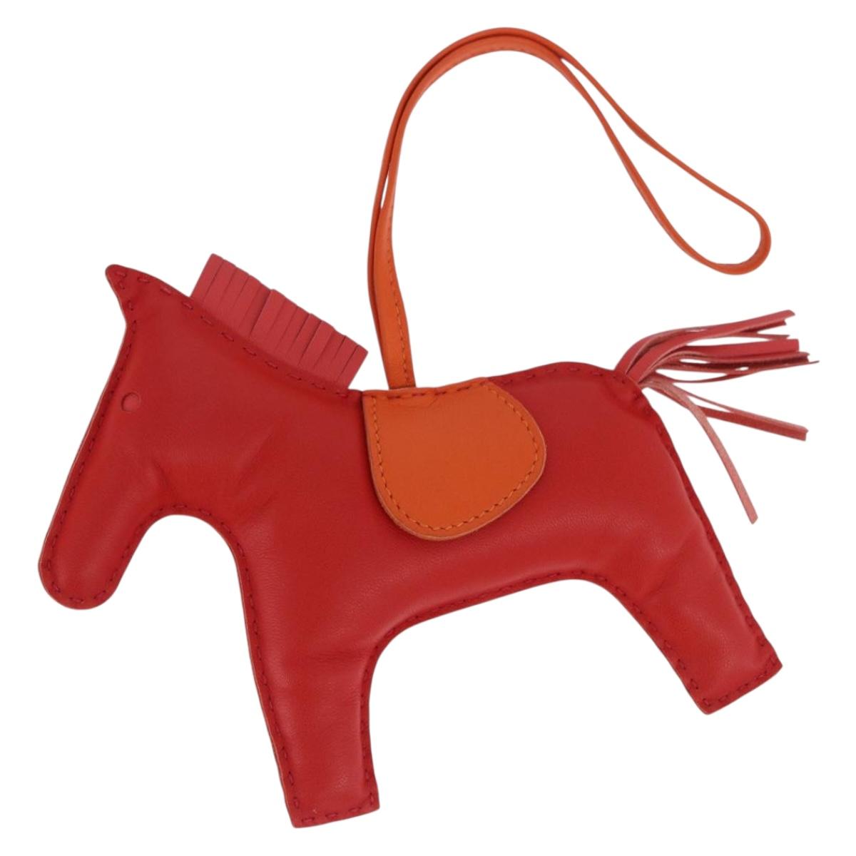 HERMES Rodeo Charm Leather Red Orange Auth 199067M