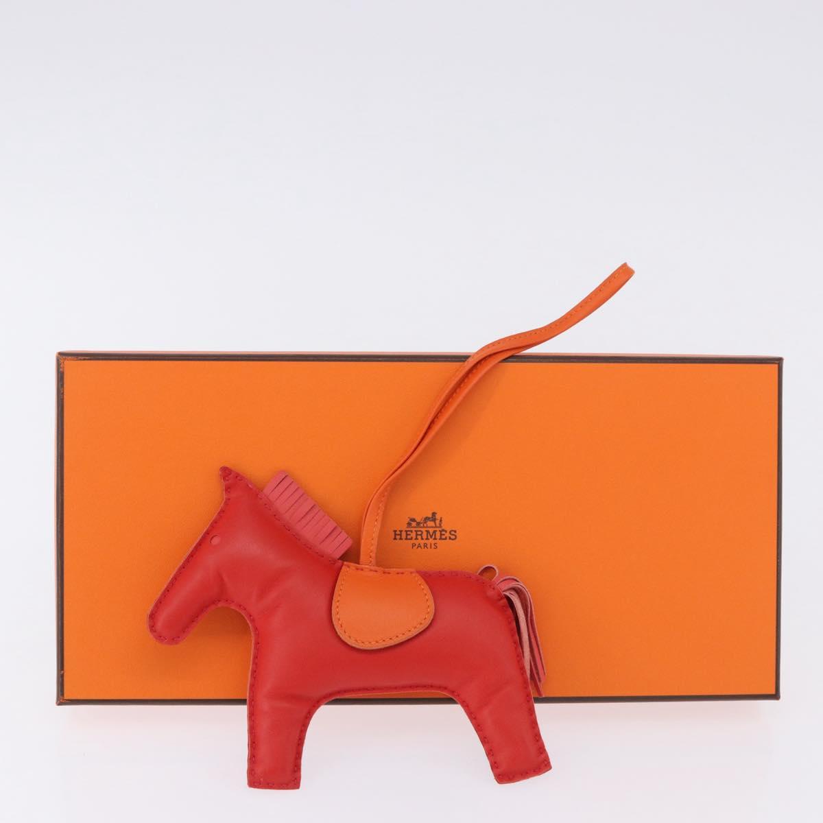 HERMES Rodeo Charm Leather Red Orange Auth 199067M