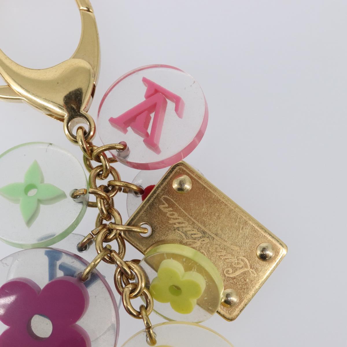LOUIS VUITTON Porte Cles Fleur Charm Metal Gold Clear M60046 LV Auth 199068