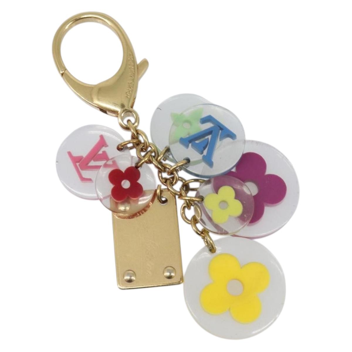 LOUIS VUITTON Porte Cles Fleur Charm Metal Gold Clear M60046 LV Auth 199068