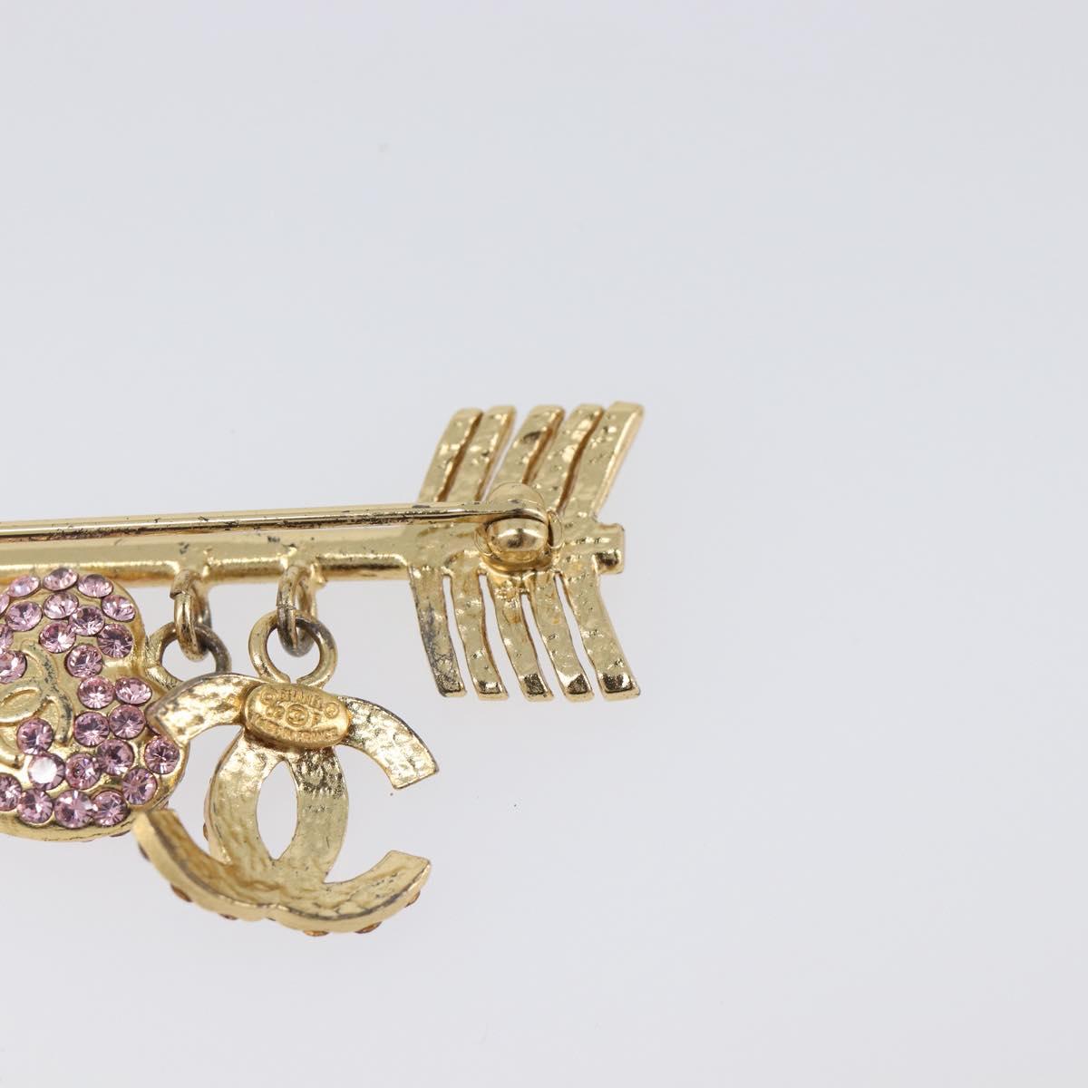 CHANEL COCO Mark Heart Brooch Metal Gold Tone Pink CC Auth 199074M