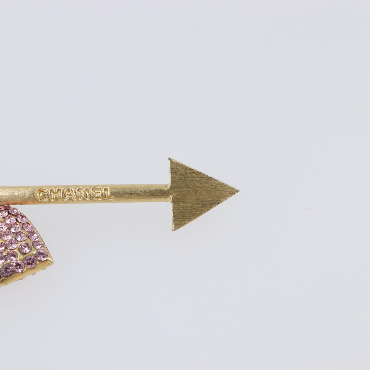 CHANEL COCO Mark Heart Brooch Metal Gold Tone Pink CC Auth 199074M