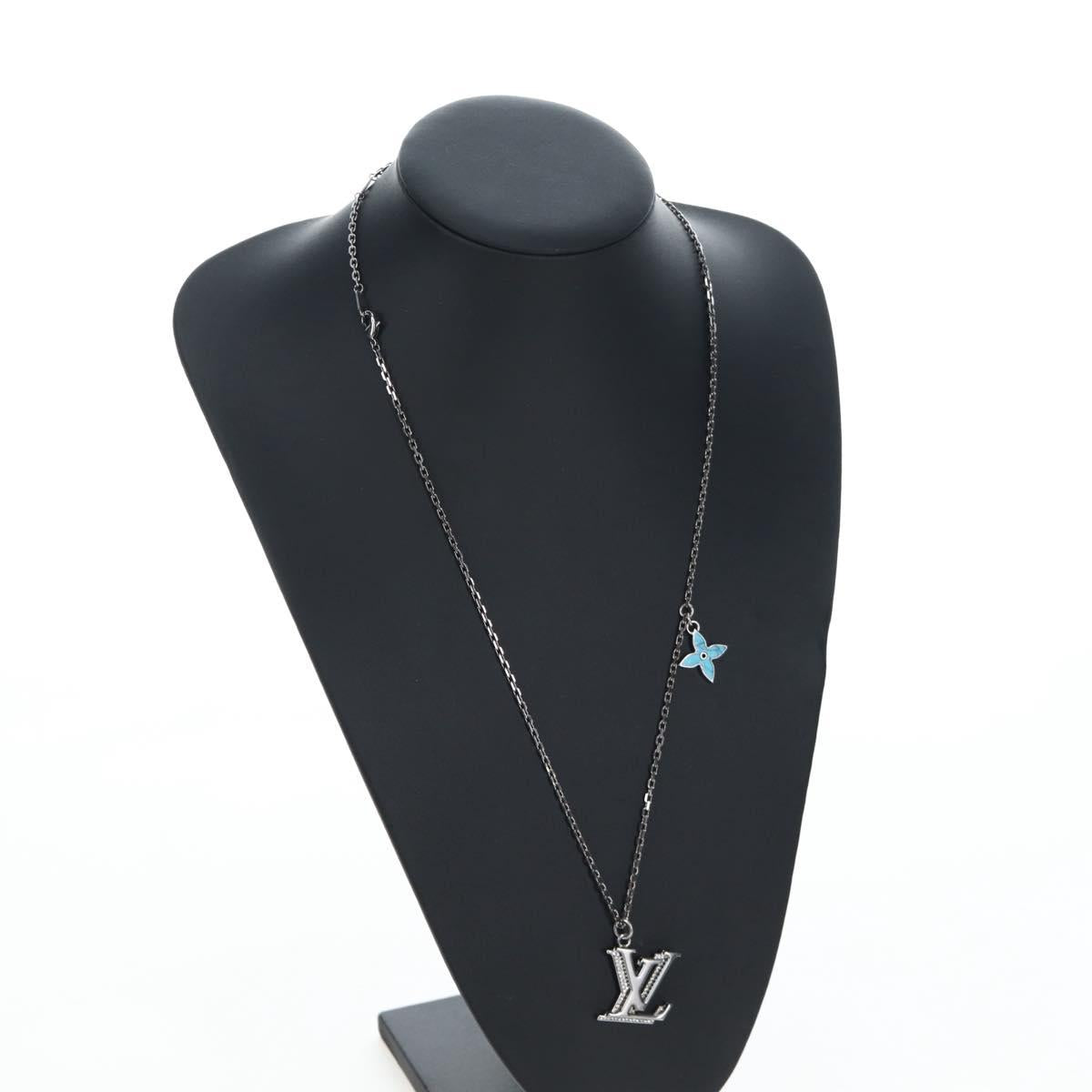 LOUIS VUITTON LV Initials Necklace Metal Silver Blue M80208 LV Auth 199075SAM