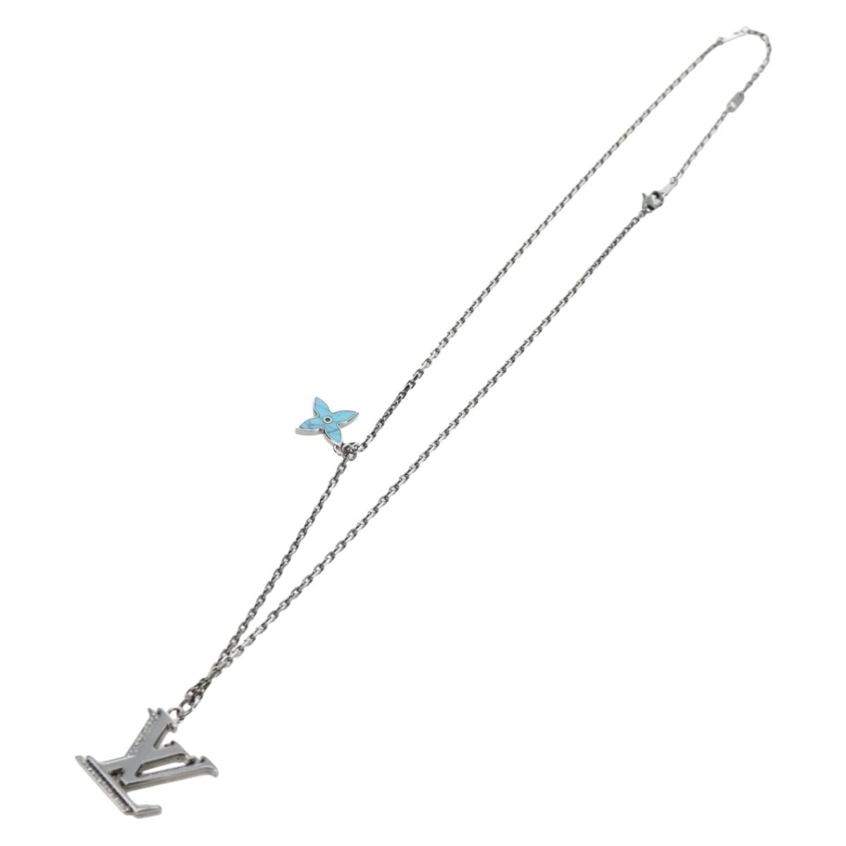LOUIS VUITTON LV Initials Necklace Metal Silver Blue M80208 LV Auth 199075SAM