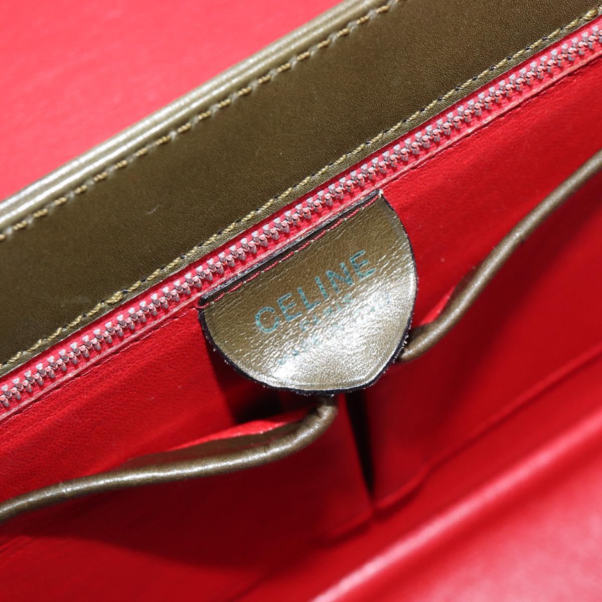 CELINE Star Ball Vanity Hand Bag Leather Khaki Gold Auth 199090A