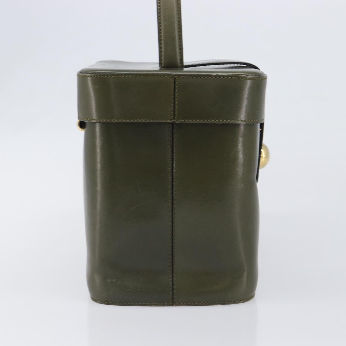 CELINE Star Ball Vanity Hand Bag Leather Khaki Gold Auth 199090A