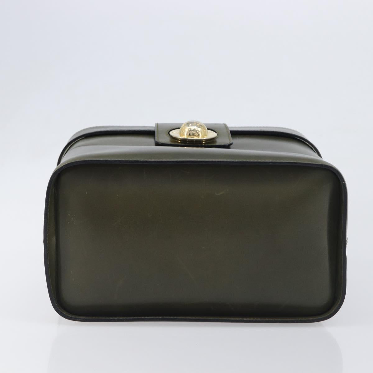 CELINE Star Ball Vanity Hand Bag Leather Khaki Gold Auth 199090A