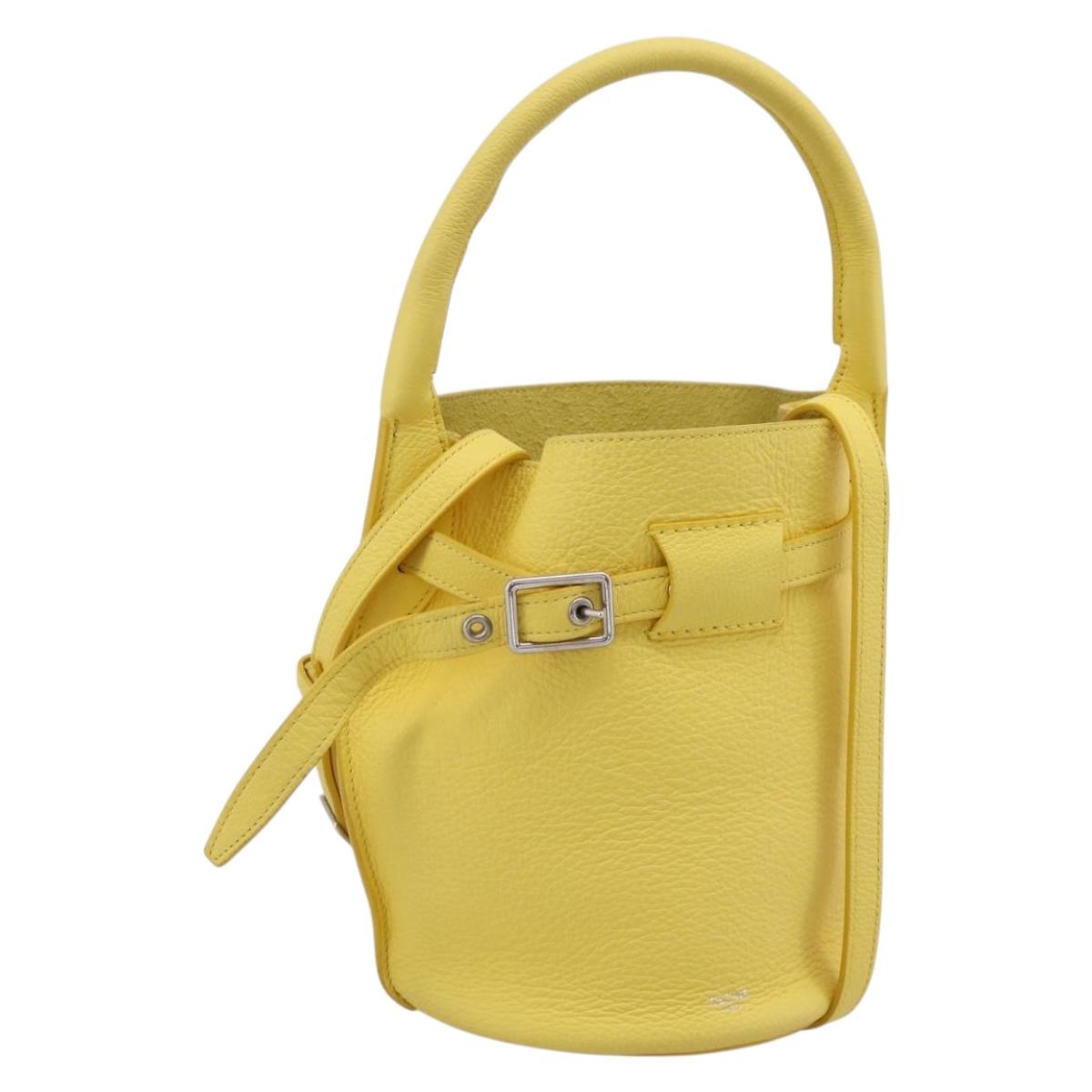 CELINE Big Bag Bucket Nano Hand Bag Leather 2way Yellow Silver Auth 199091M