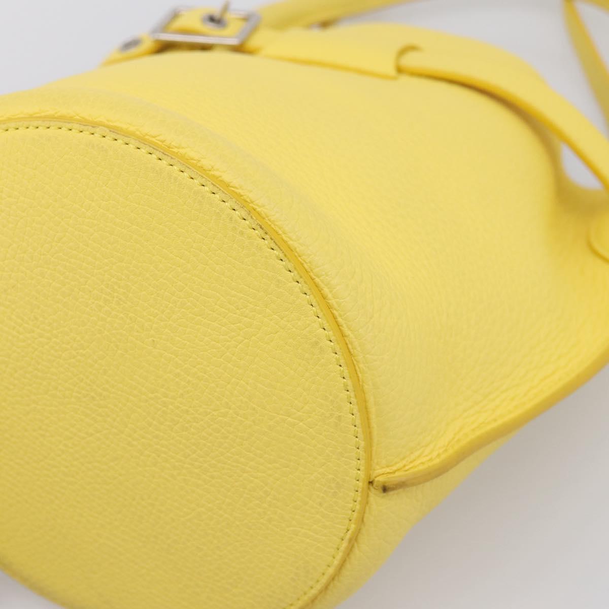 CELINE Big Bag Bucket Nano Hand Bag Leather 2way Yellow Silver Auth 199091M