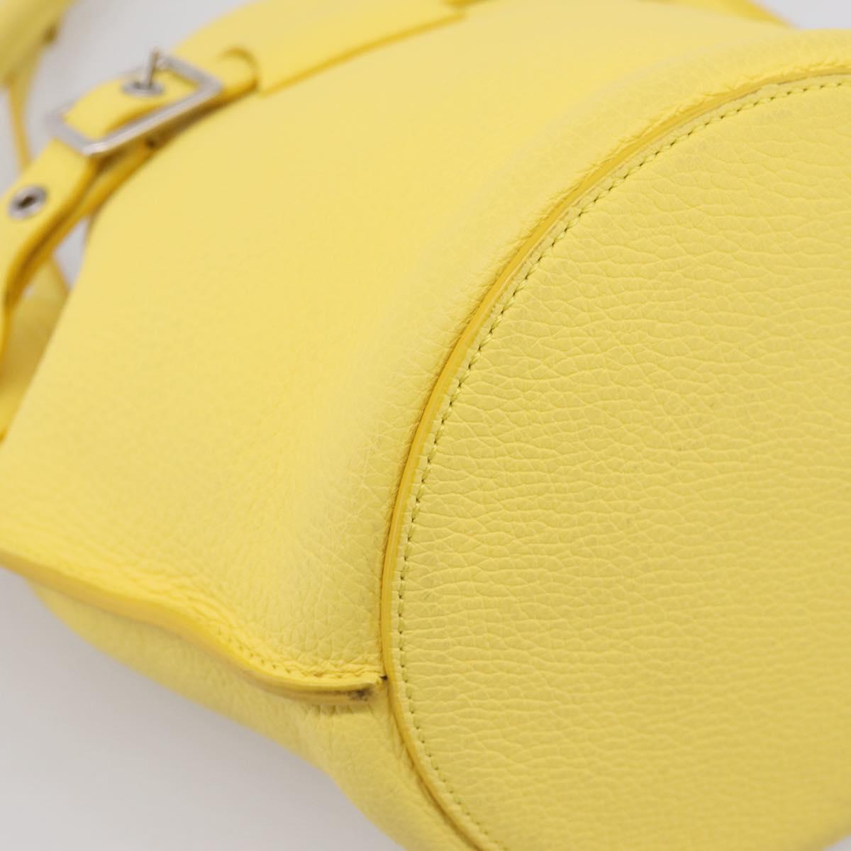 CELINE Big Bag Bucket Nano Hand Bag Leather 2way Yellow Silver Auth 199091M