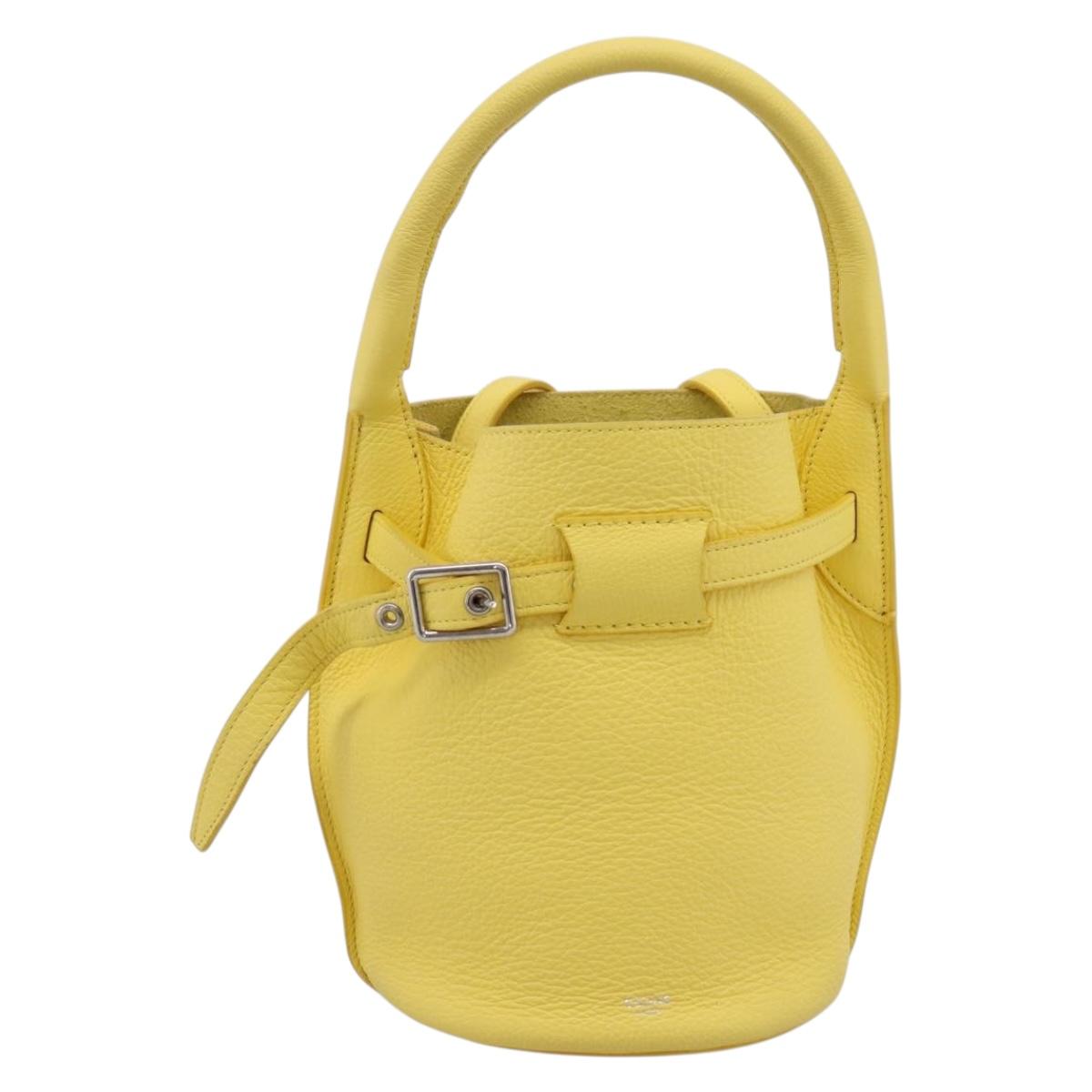 CELINE Big Bag Bucket Nano Hand Bag Leather 2way Yellow Silver Auth 199091M