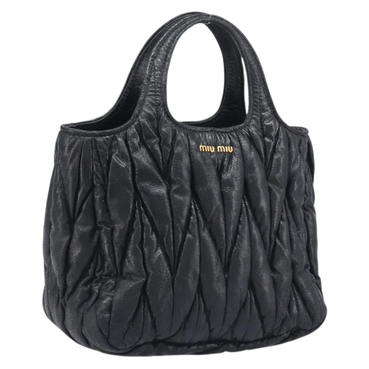 Miu Miu Matelasse Hand Bag Leather Black Gold Auth 199096