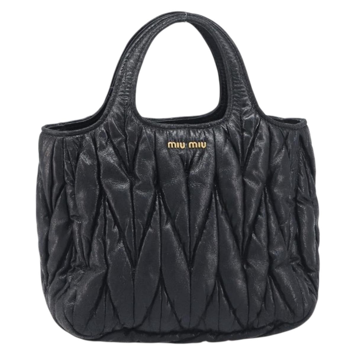 Miu Miu Matelasse Hand Bag Leather Black Gold Auth 199096
