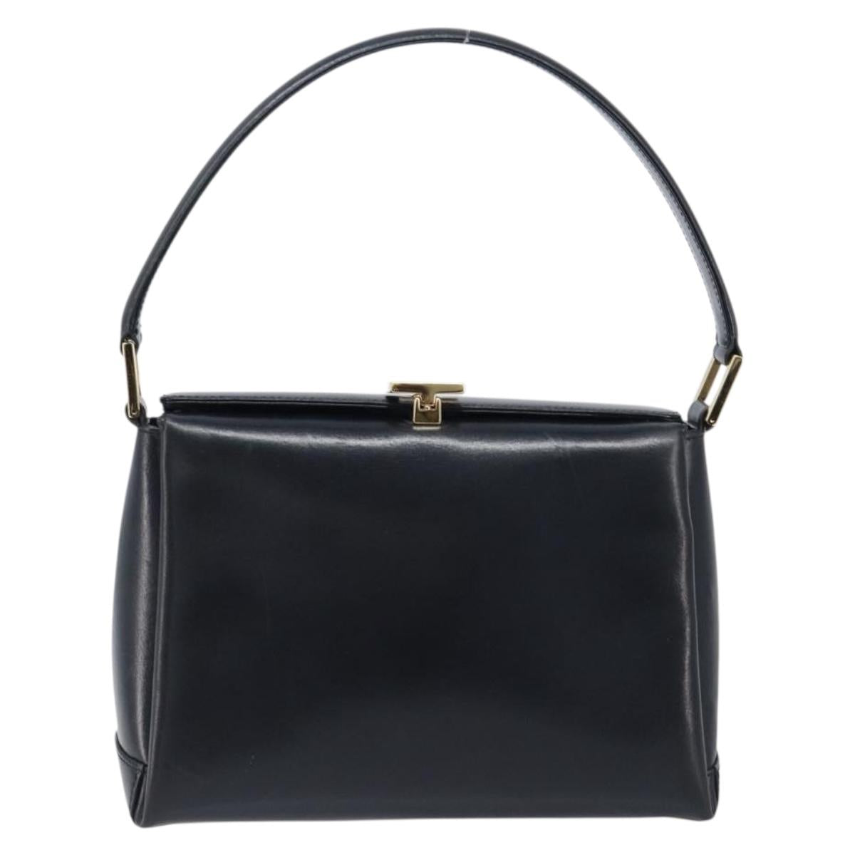 GUCCI Hand Bag Leather Black Gold 000 1448 1269 Auth 199097V