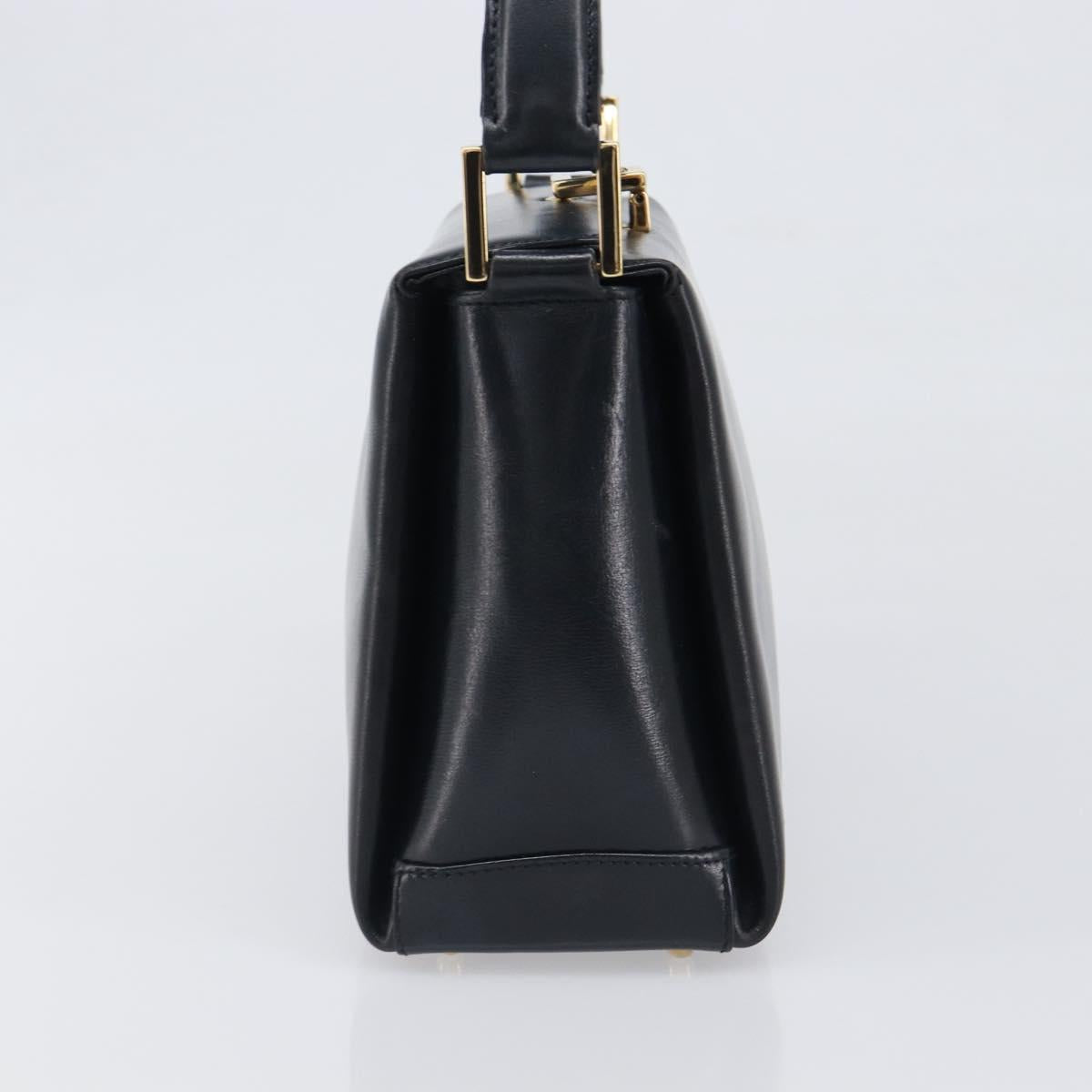 GUCCI Hand Bag Leather Black Gold 000 1448 1269 Auth 199097V