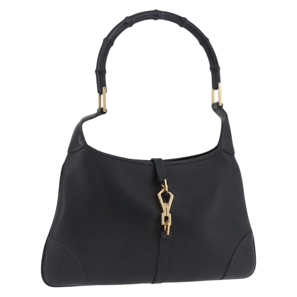GUCCI Bamboo Shoulder Bag Leather Black Gold 001 4060 Auth 199098V