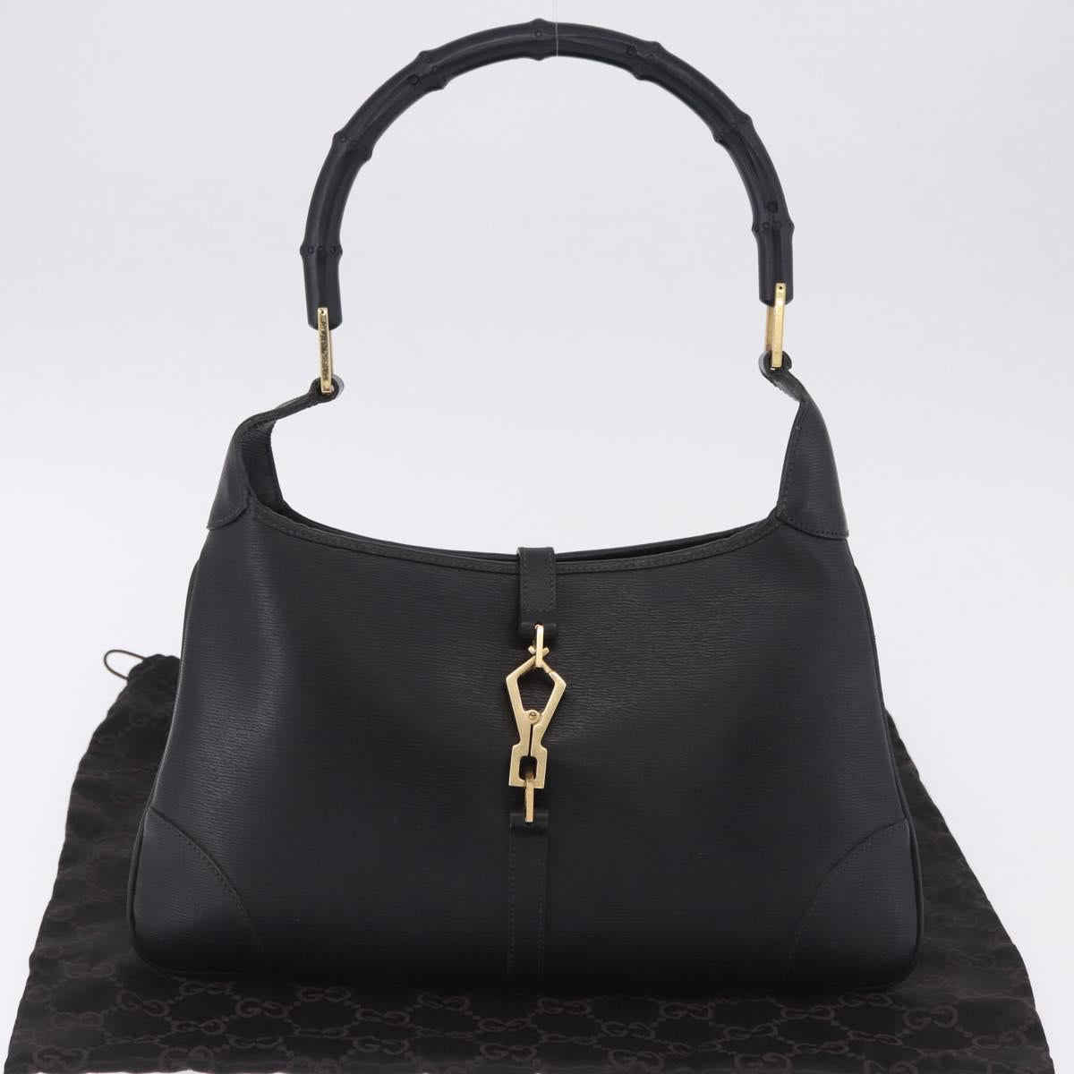 GUCCI Bamboo Shoulder Bag Leather Black Gold 001 4060 Auth 199098V