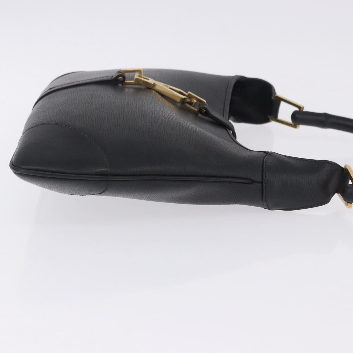 GUCCI Bamboo Shoulder Bag Leather Black Gold 001 4060 Auth 199098V
