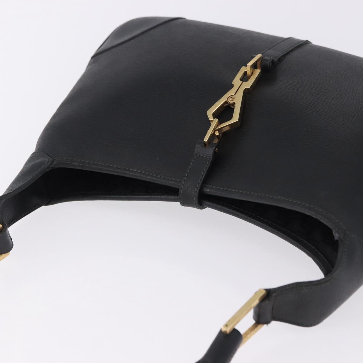GUCCI Bamboo Shoulder Bag Leather Black Gold 001 4060 Auth 199098V