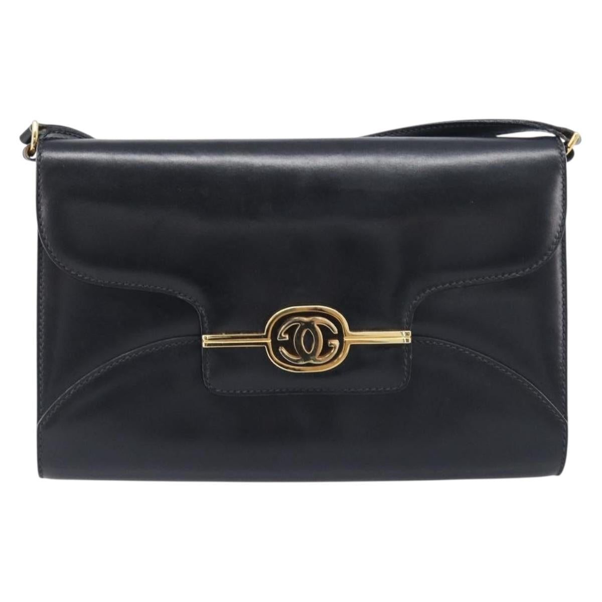 GUCCI Shoulder Bag Leather Black Gold Auth 199099