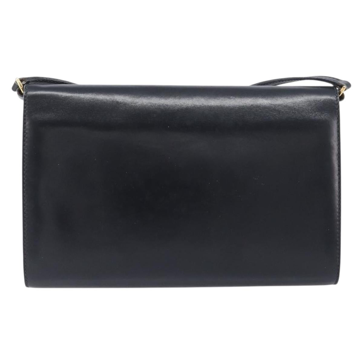 GUCCI Shoulder Bag Leather Black Gold Auth 199099