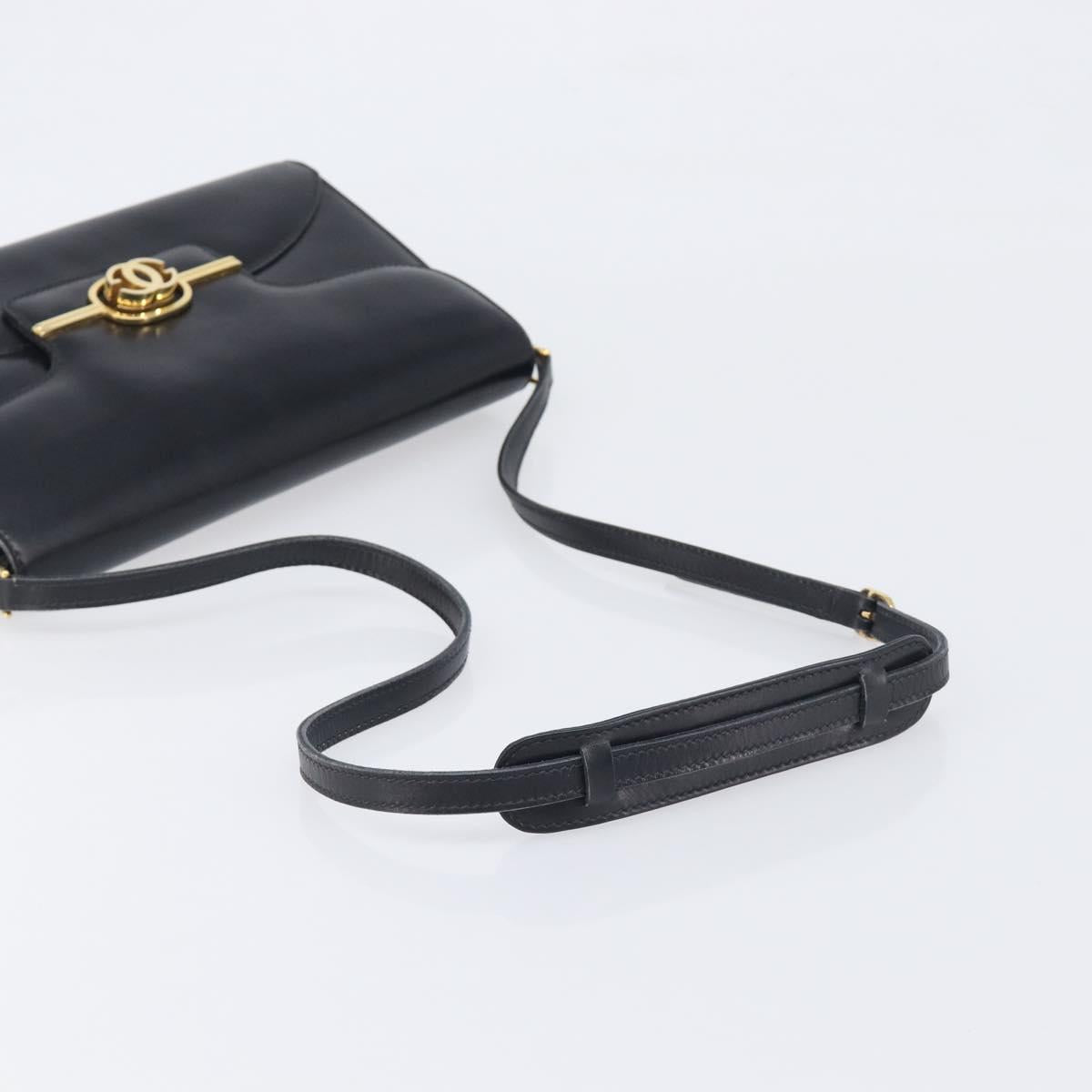 GUCCI Shoulder Bag Leather Black Gold Auth 199099