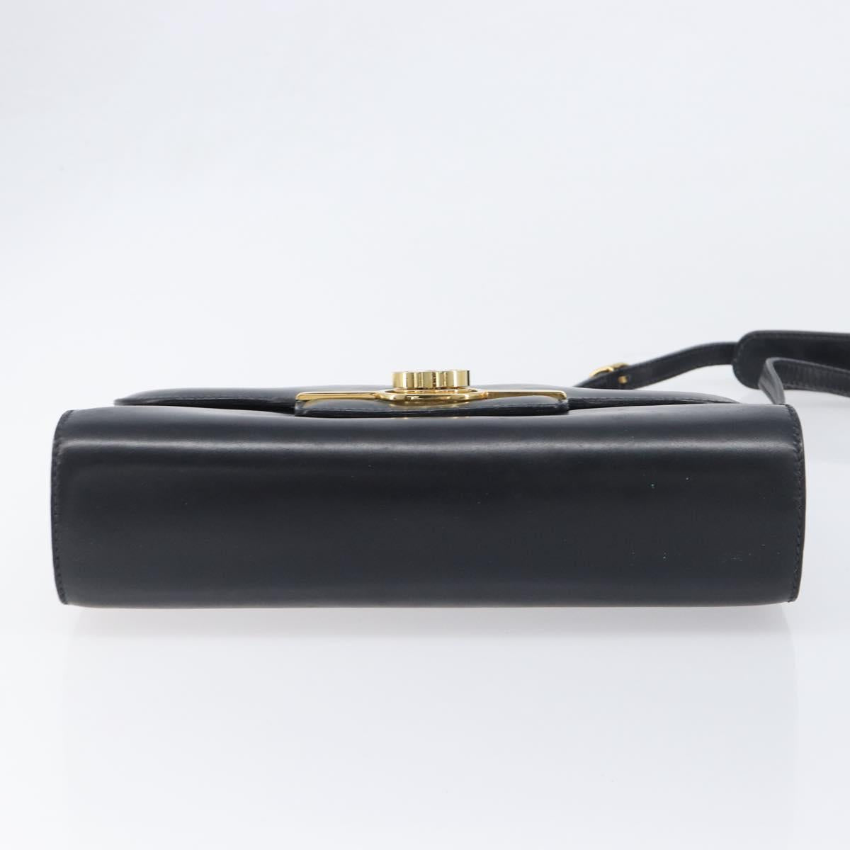 GUCCI Shoulder Bag Leather Black Gold Auth 199099