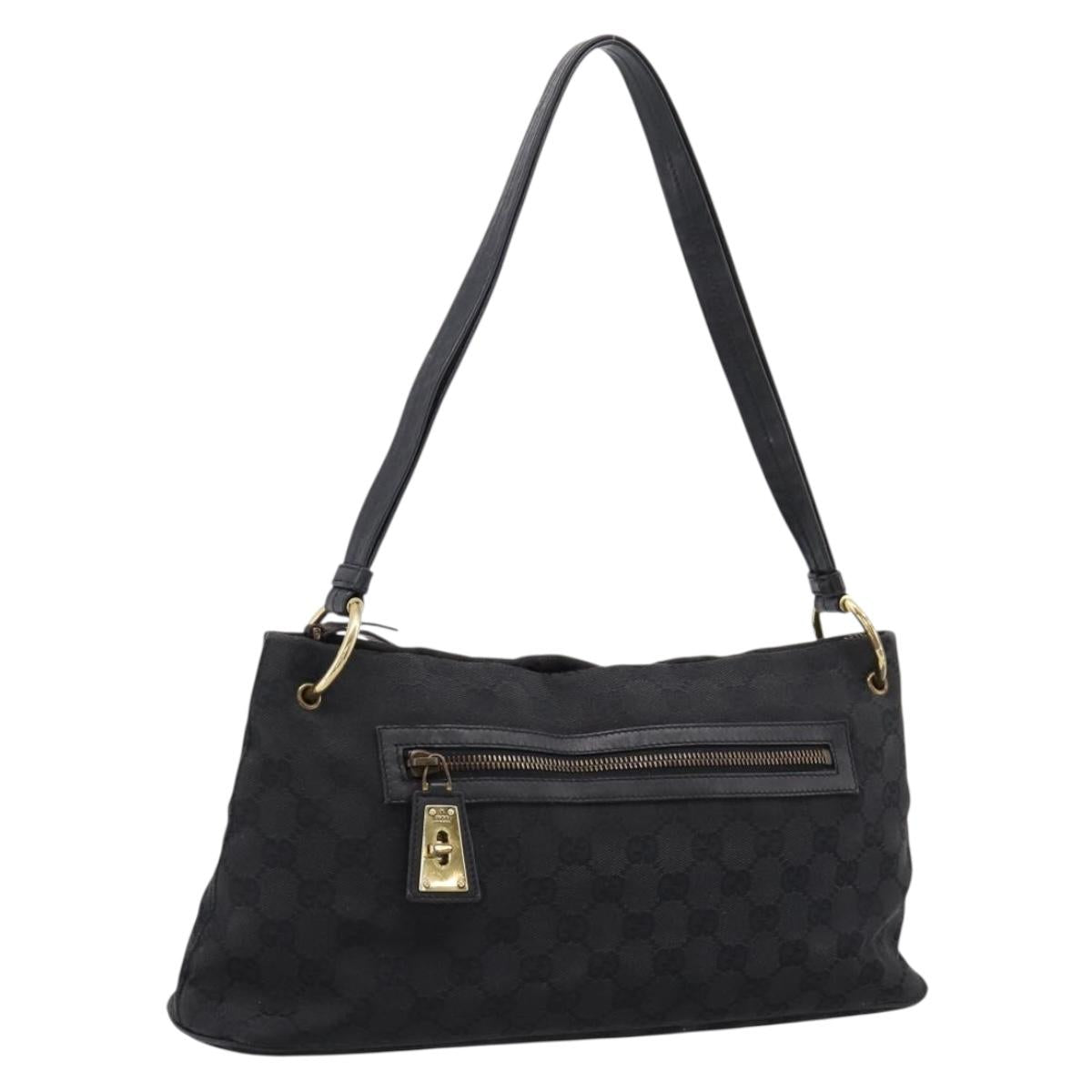 GUCCI GG Canvas Shoulder Bag Black Gold 90699 Auth 199100