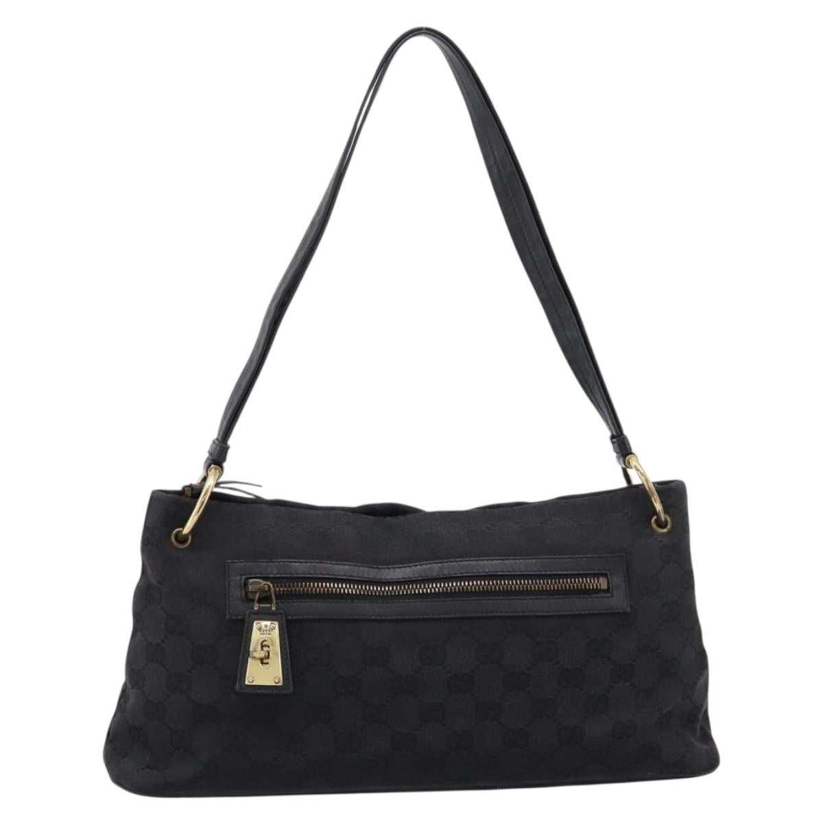 GUCCI GG Canvas Shoulder Bag Black Gold 90699 Auth 199100