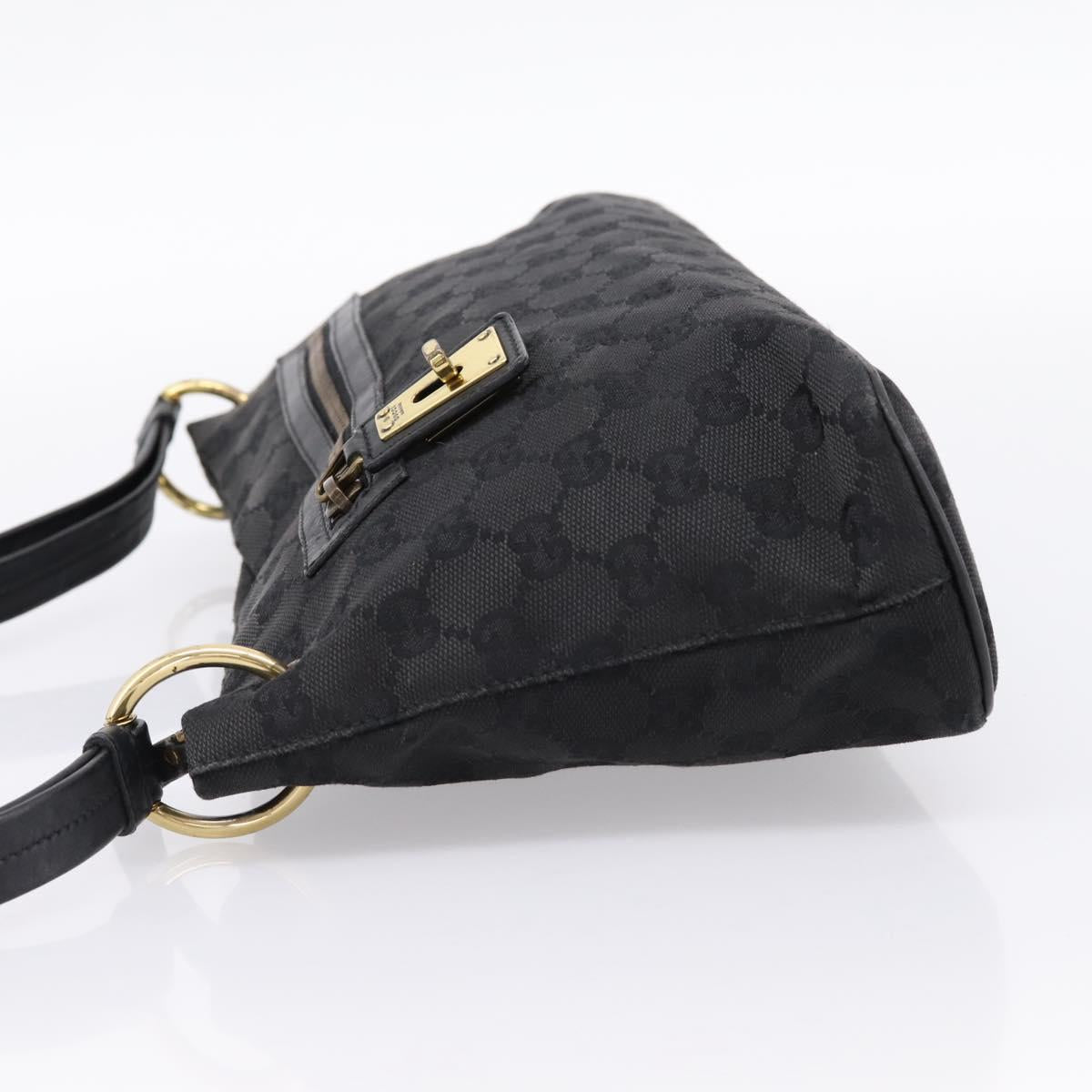 GUCCI GG Canvas Shoulder Bag Black Gold 90699 Auth 199100