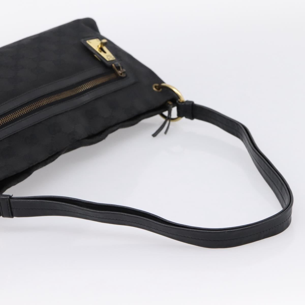GUCCI GG Canvas Shoulder Bag Black Gold 90699 Auth 199100