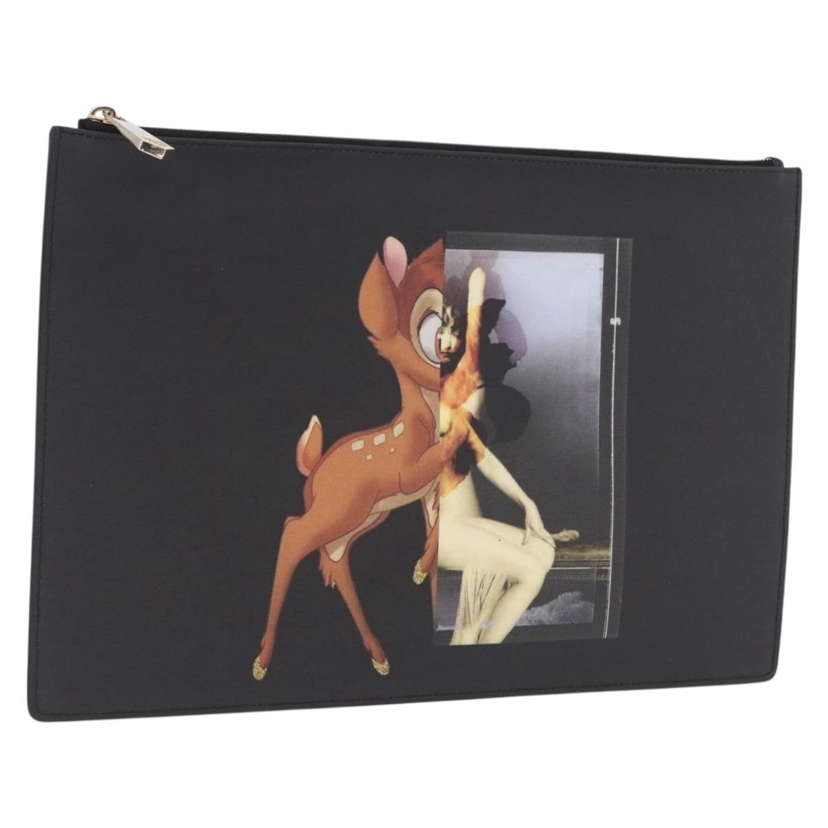 GIVENCHY Bambi Bag PVC Canvas Disney Collaboration Black Gold Auth 199101M