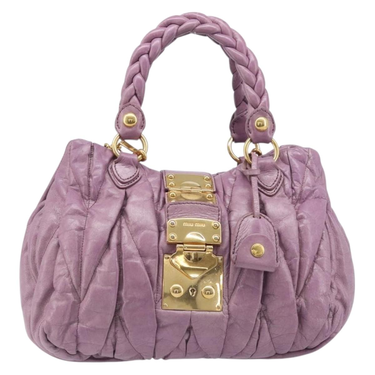 Miu Miu Matelasse Vitellolux Hand Bag Leather 2way Purple Gold Auth 199103V