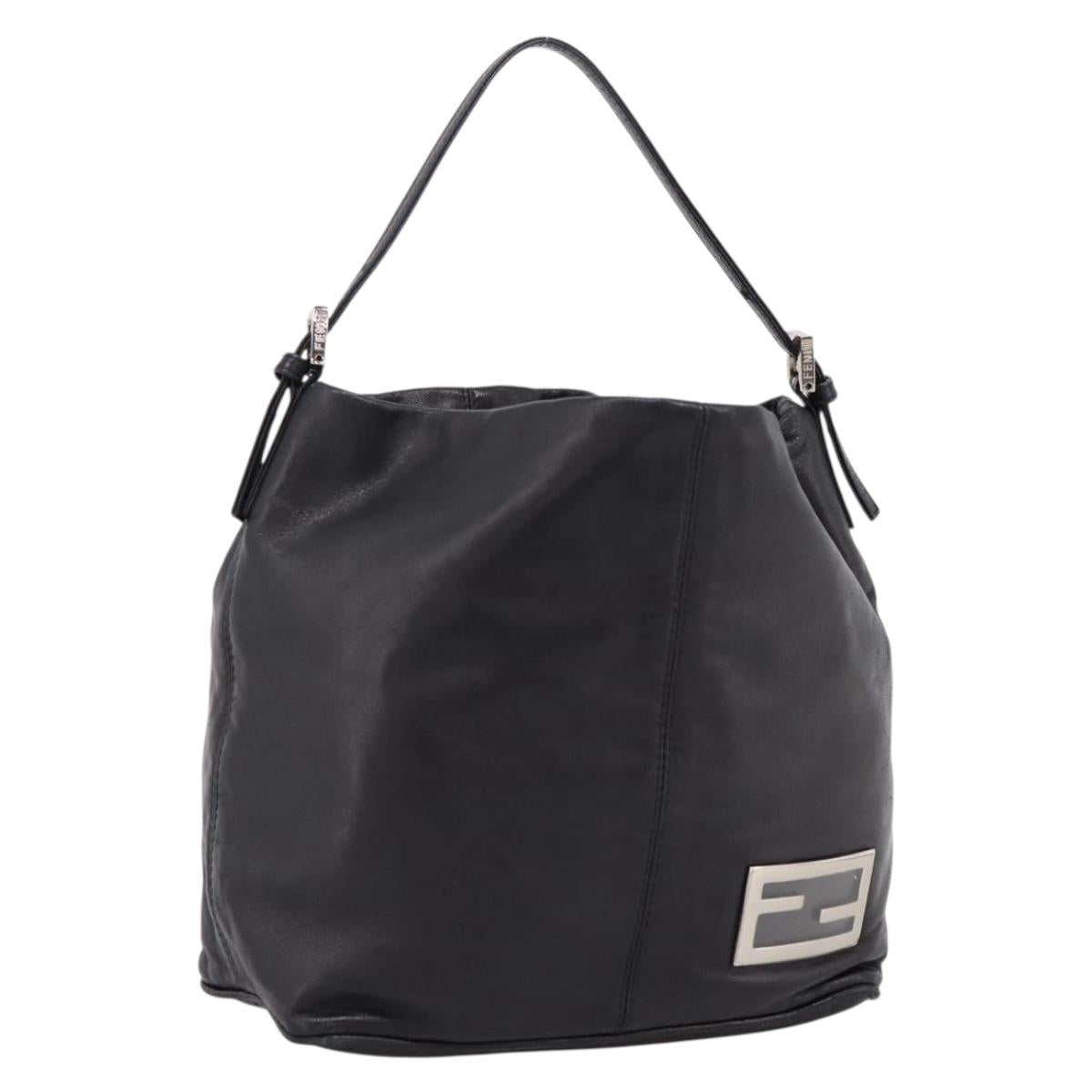 FENDI Shoulder Bag Leather Black Silver Auth 199105V