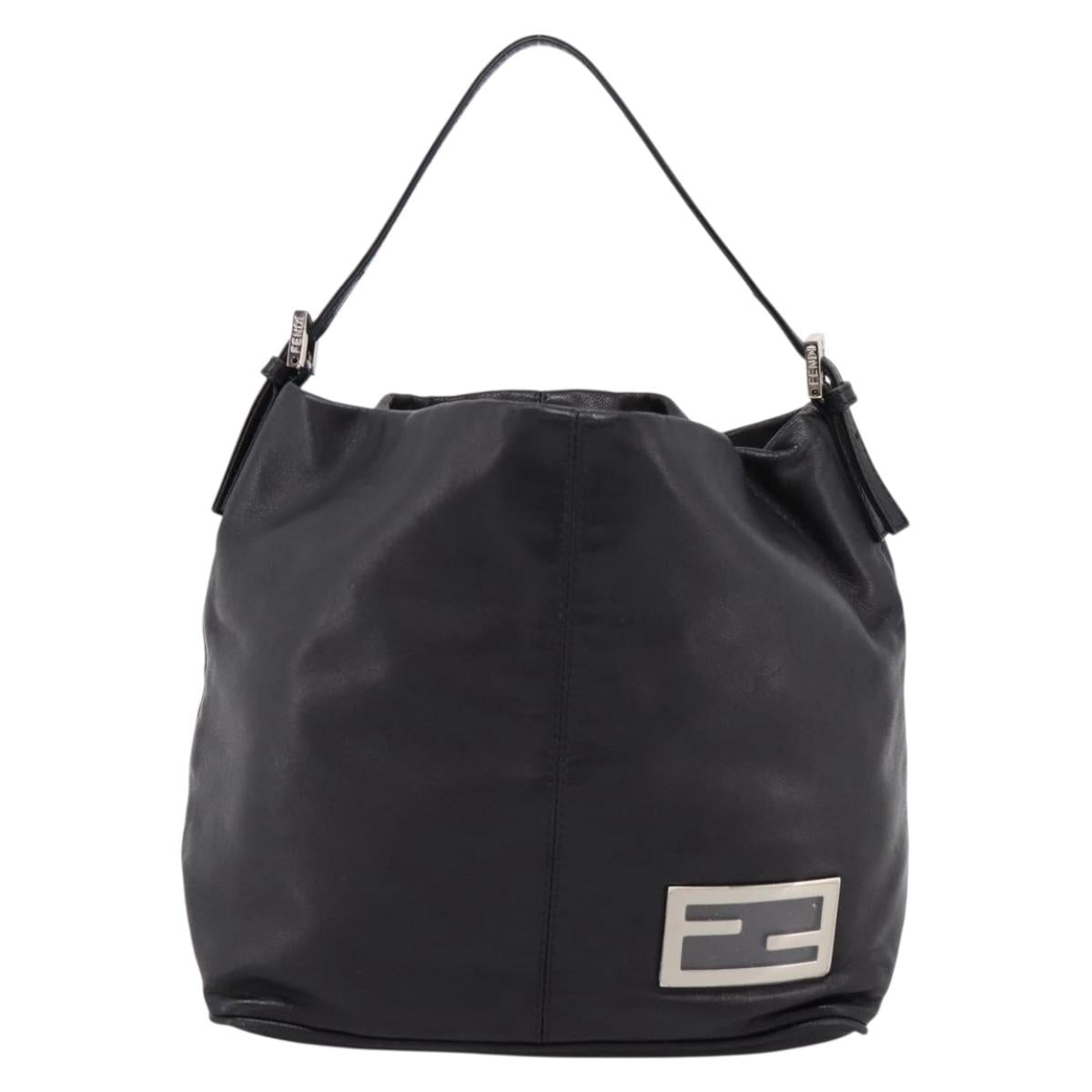 FENDI Shoulder Bag Leather Black Silver Auth 199105V
