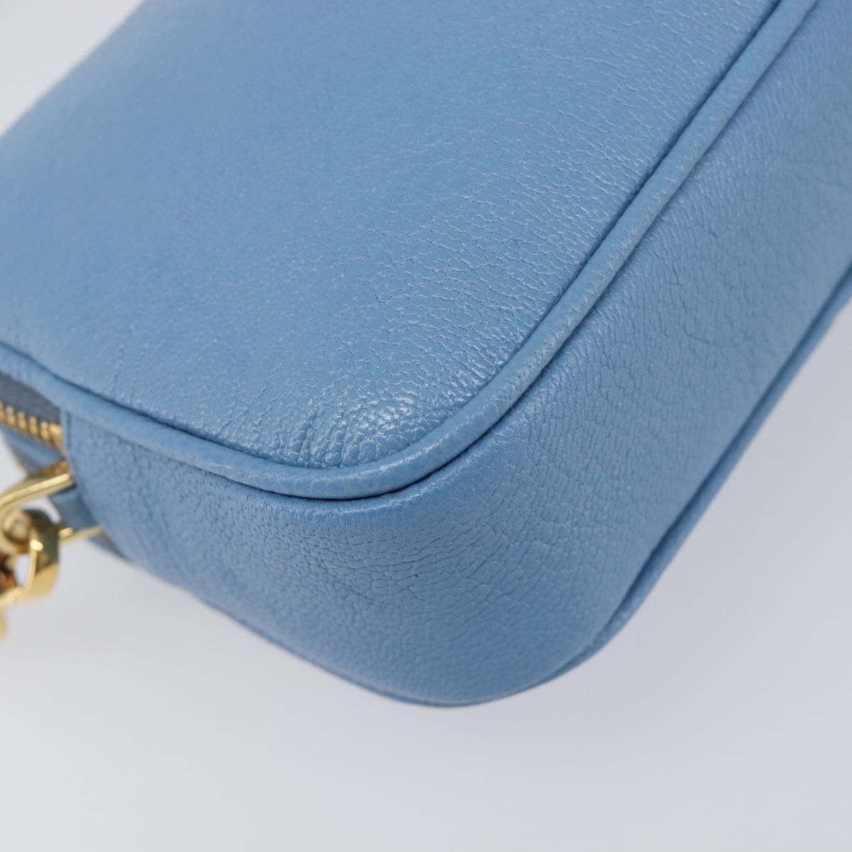 Miu Miu Hand Pouch Leather Light Blue Gold Auth 199107V