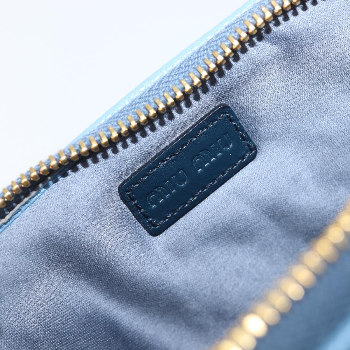 Miu Miu Hand Pouch Leather Light Blue Gold Auth 199107V