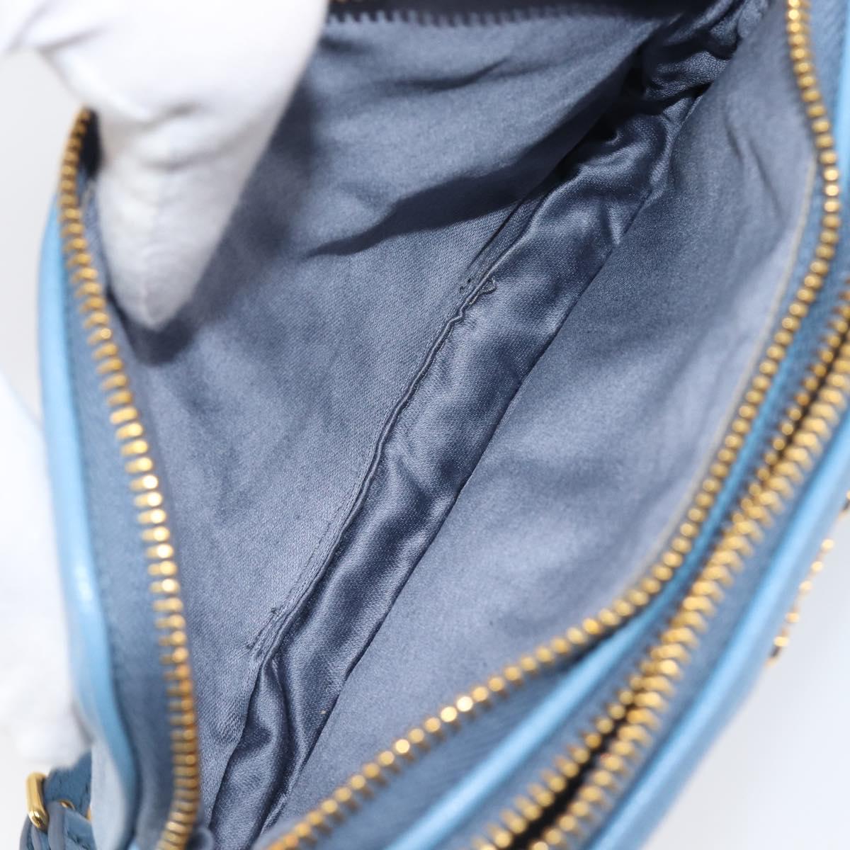 Miu Miu Hand Pouch Leather Light Blue Gold Auth 199107V