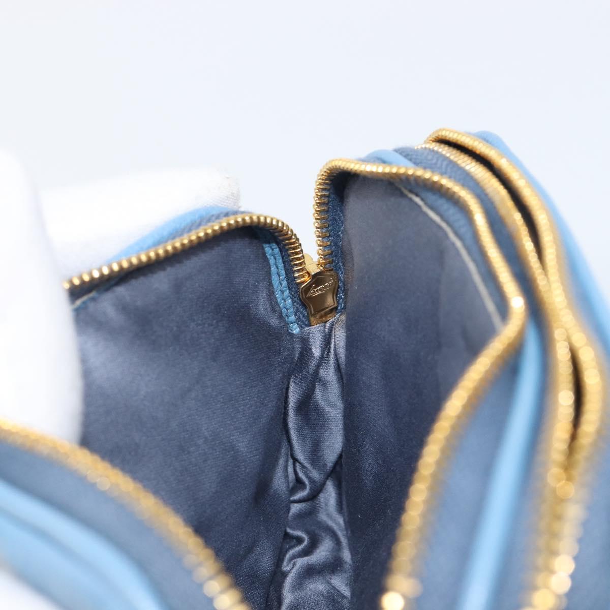 Miu Miu Hand Pouch Leather Light Blue Gold Auth 199107V