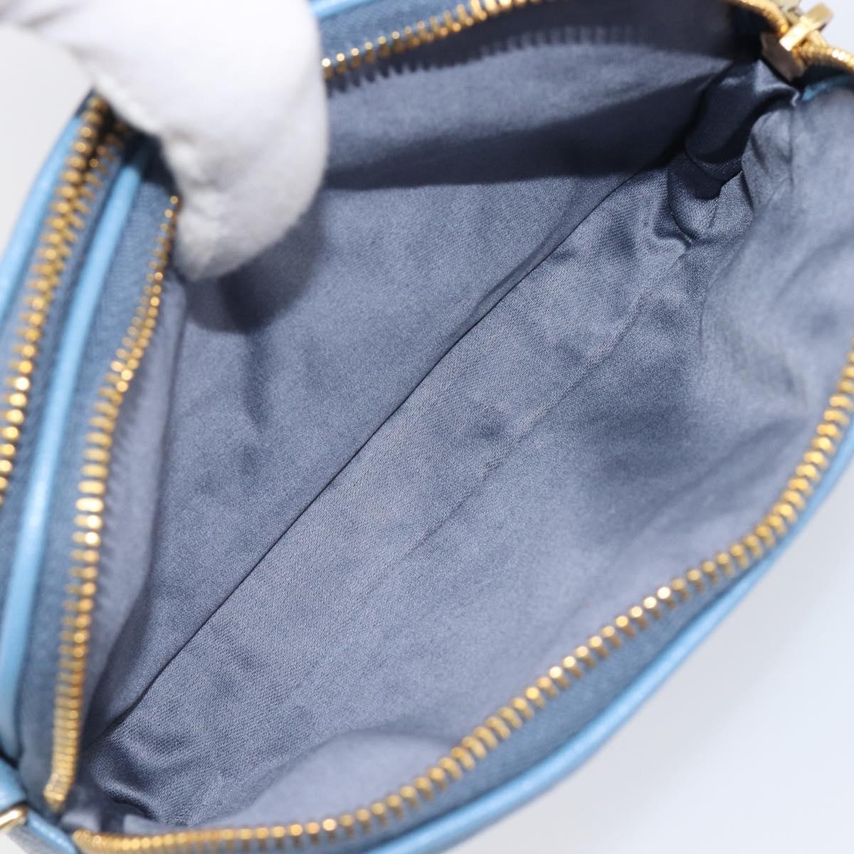 Miu Miu Hand Pouch Leather Light Blue Gold Auth 199107V
