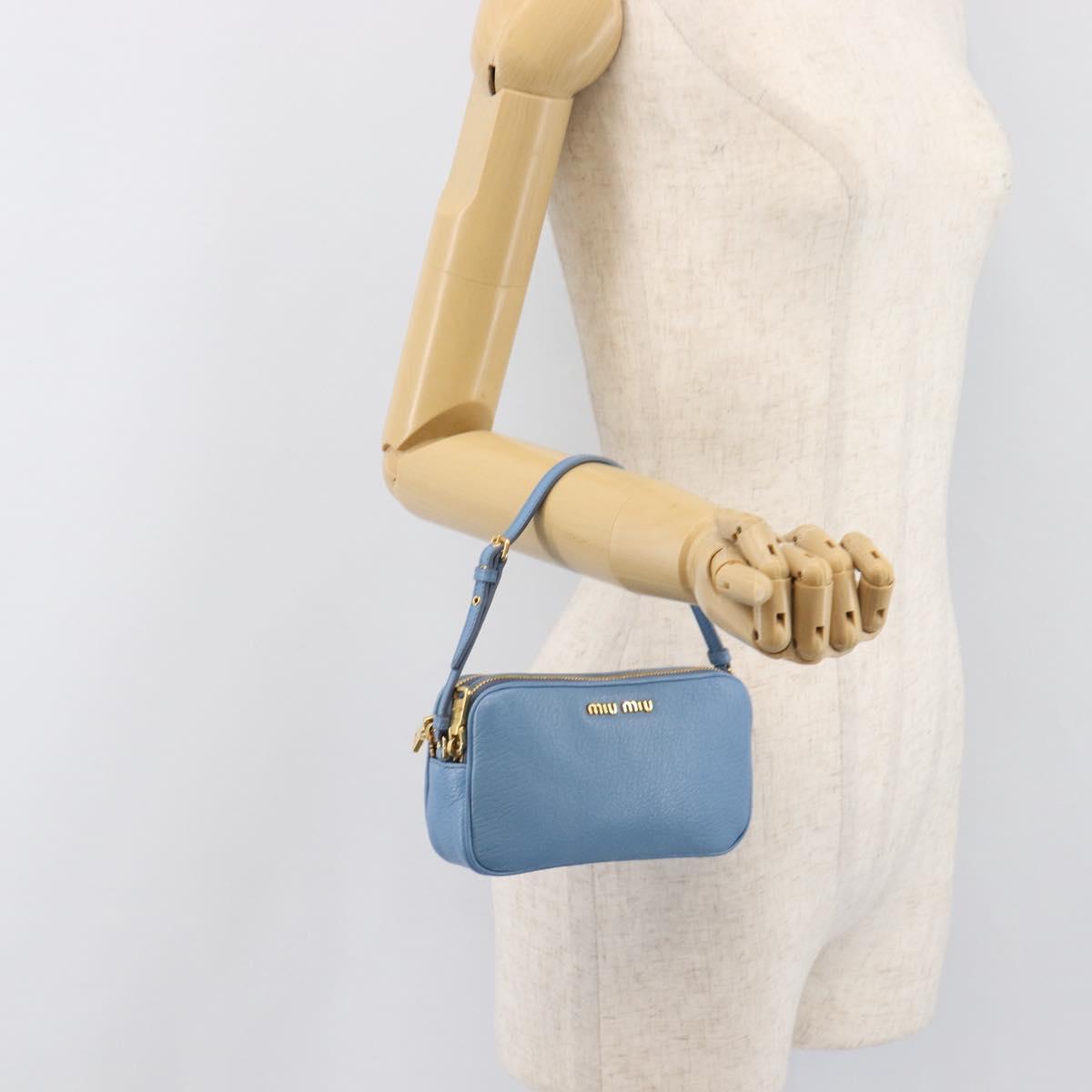 Miu Miu Hand Pouch Leather Light Blue Gold Auth 199107V