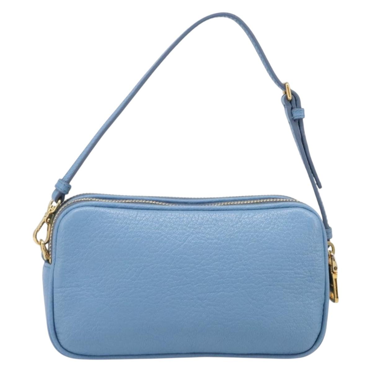Miu Miu Hand Pouch Leather Light Blue Gold Auth 199107V
