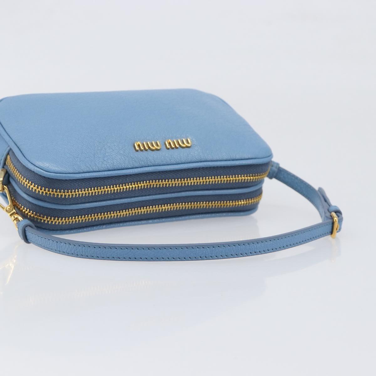 Miu Miu Hand Pouch Leather Light Blue Gold Auth 199107V