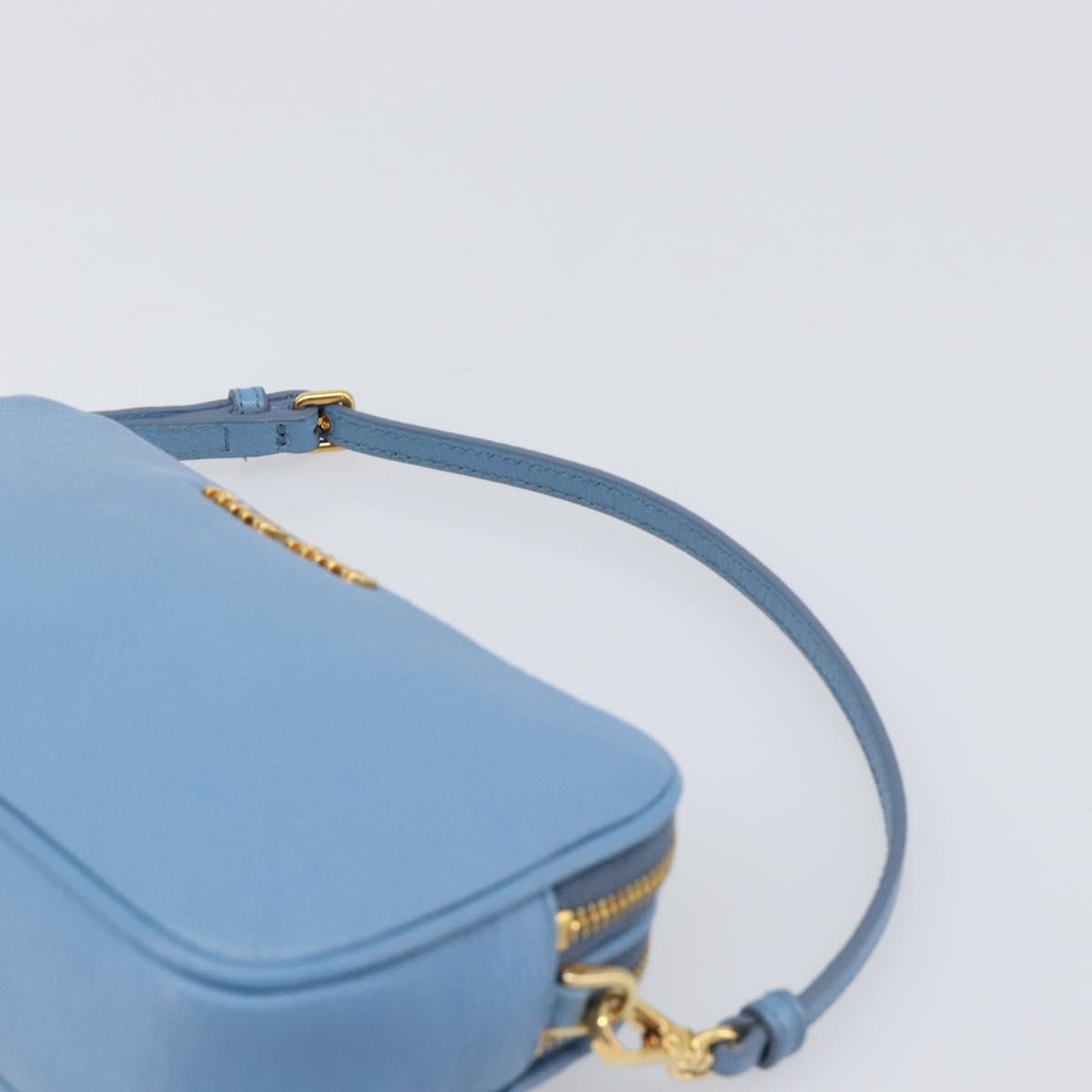 Miu Miu Hand Pouch Leather Light Blue Gold Auth 199107V